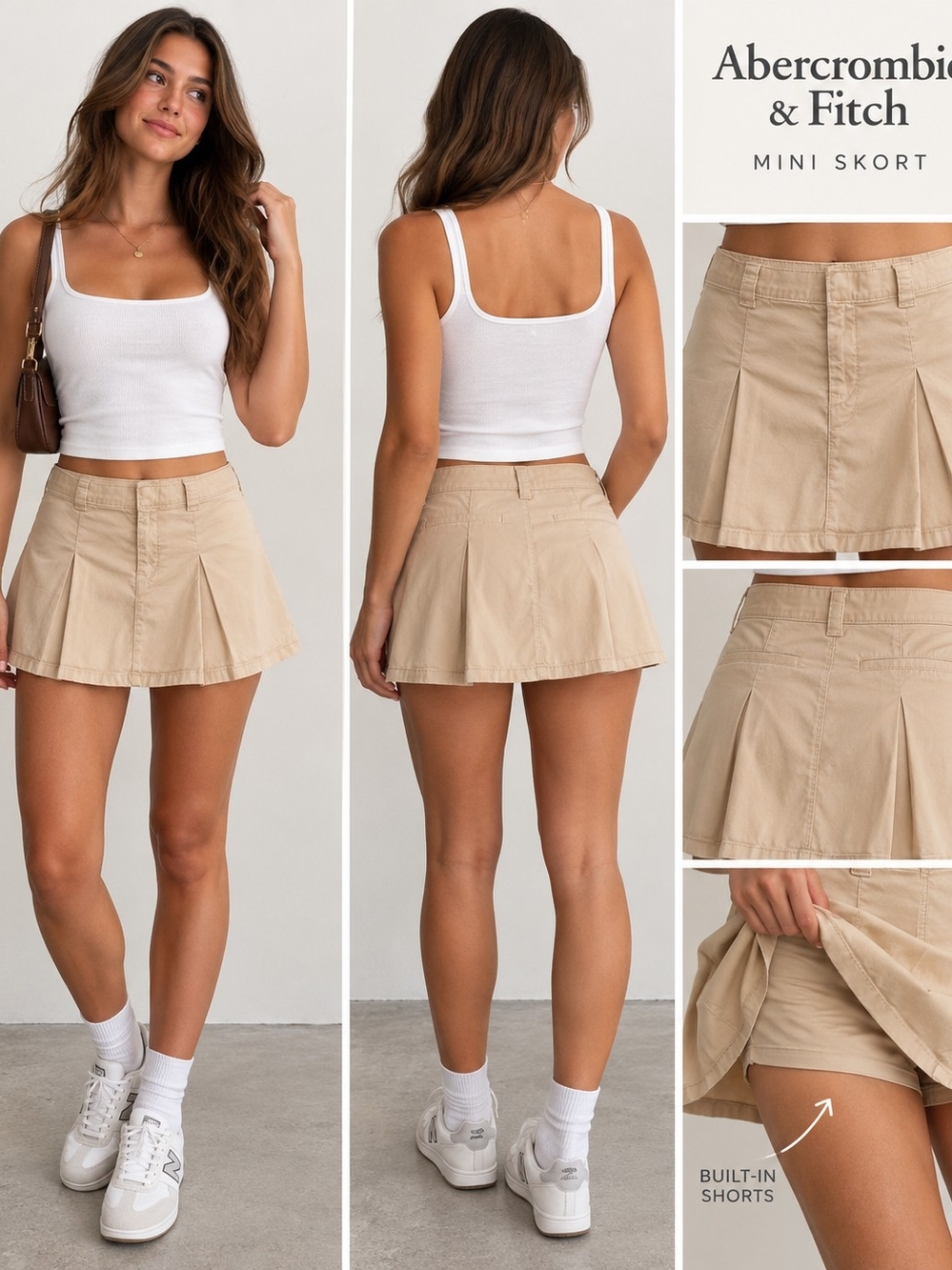 Abercrombie & Fitch Pleated Mini Skort Khaki Tan Size M